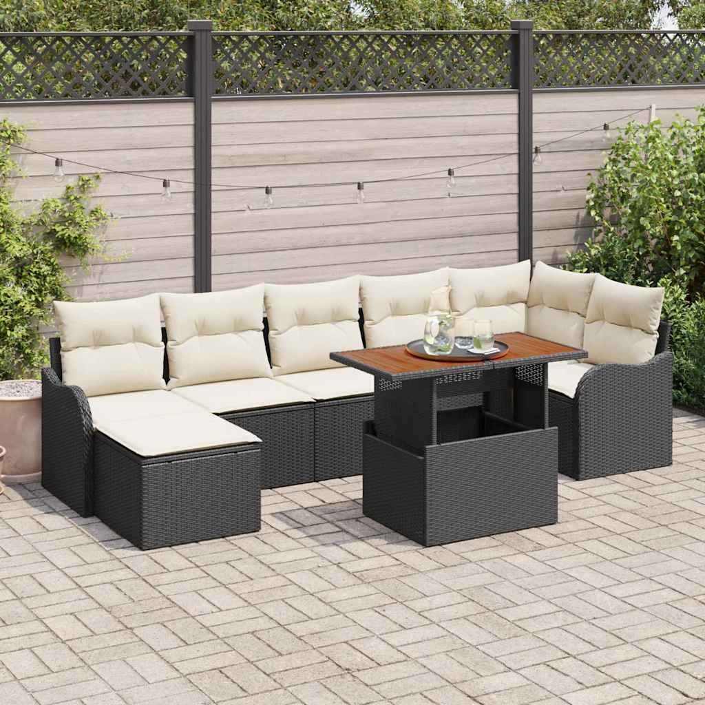 Sodo Sofų Rinkinys su pagalve 8 pcs Juoda ir kreminė