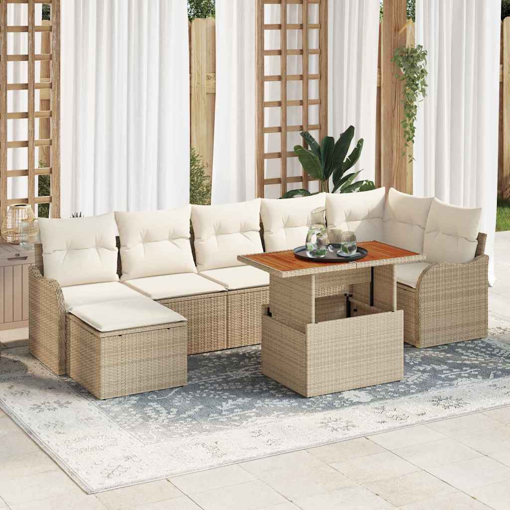 Sodo Sofų Rinkinys su pagalve 8 pcs smėlio ir kreminės spalvos