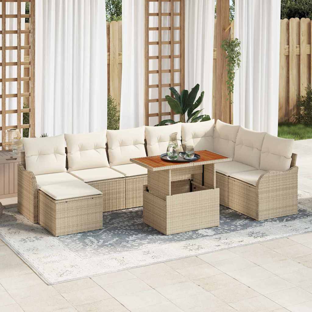 Sodo Sofų Rinkinys su pagalve 9 pcs smėlio ir kreminės spalvos