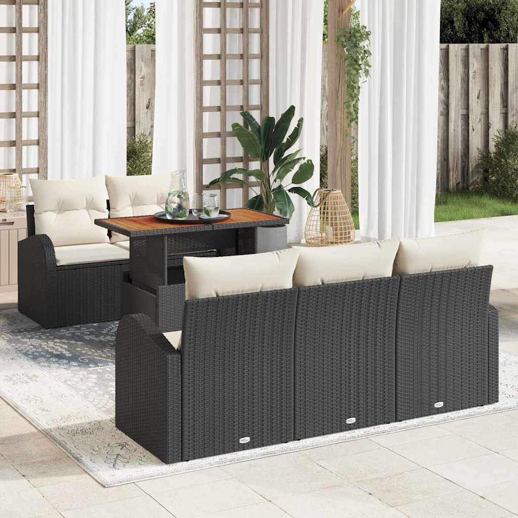 Sodo Sofų Rinkinys su pagalve 6 pcs Juoda ir kreminė
