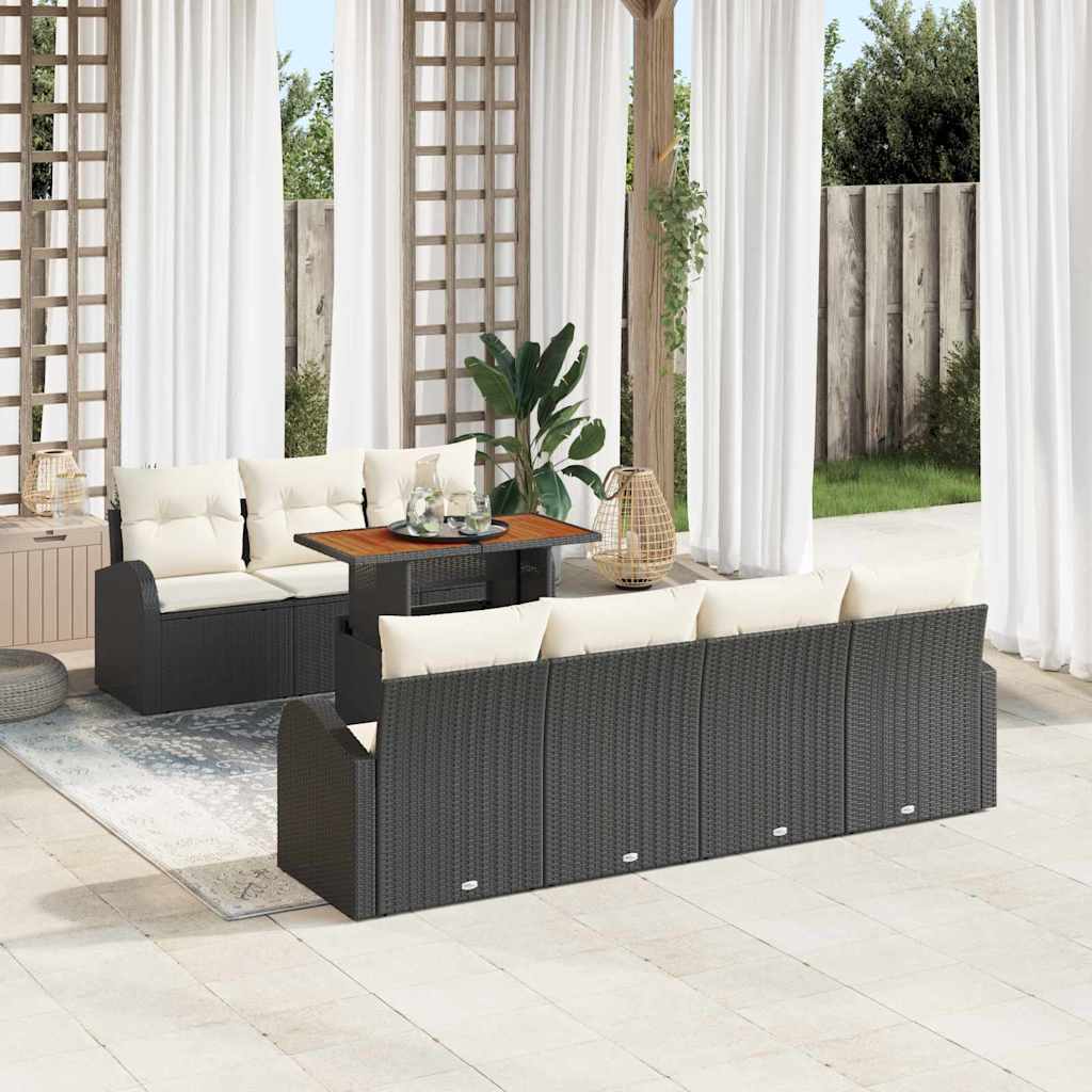 Sodo Sofų Rinkinys su pagalve 8 pcs Juoda ir kreminė
