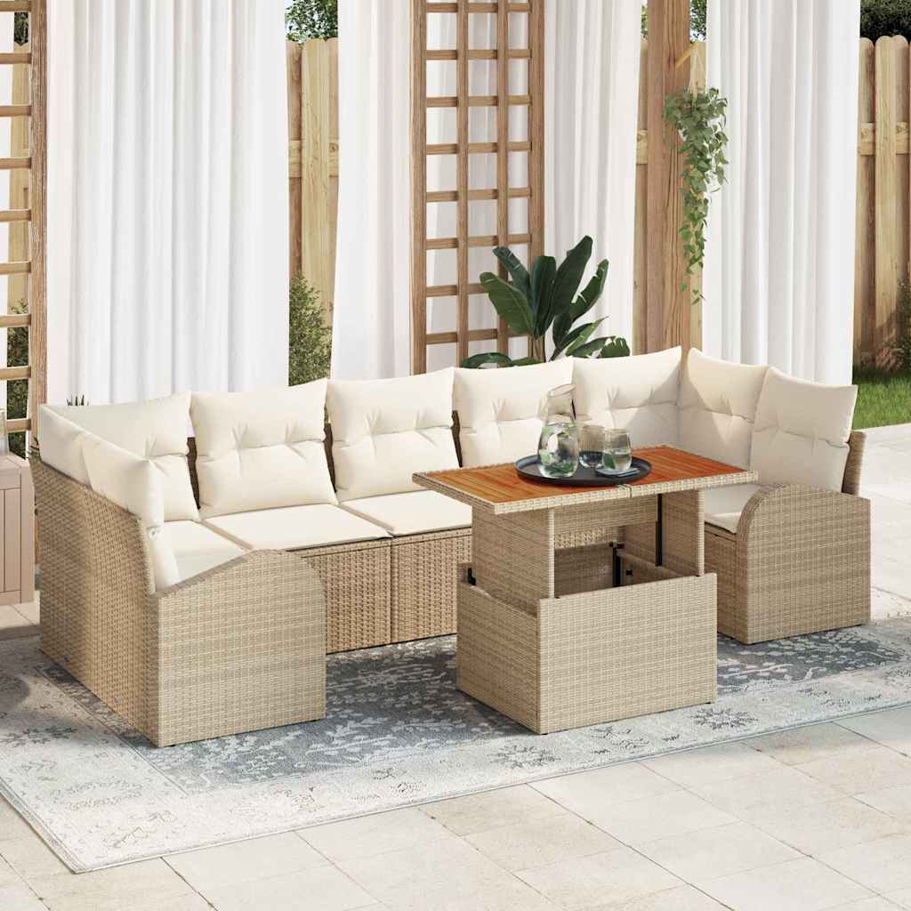 Sodo Sofų Rinkinys su pagalve 8 pcs smėlio ir kreminės spalvos