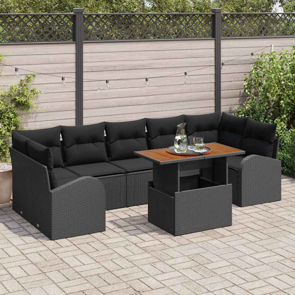 Sodo Sofų Rinkinys su pagalve 8 pcs Juoda