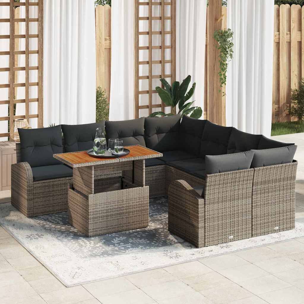 Sodo Sofų Rinkinys su pagalve 9 pcs Pilka