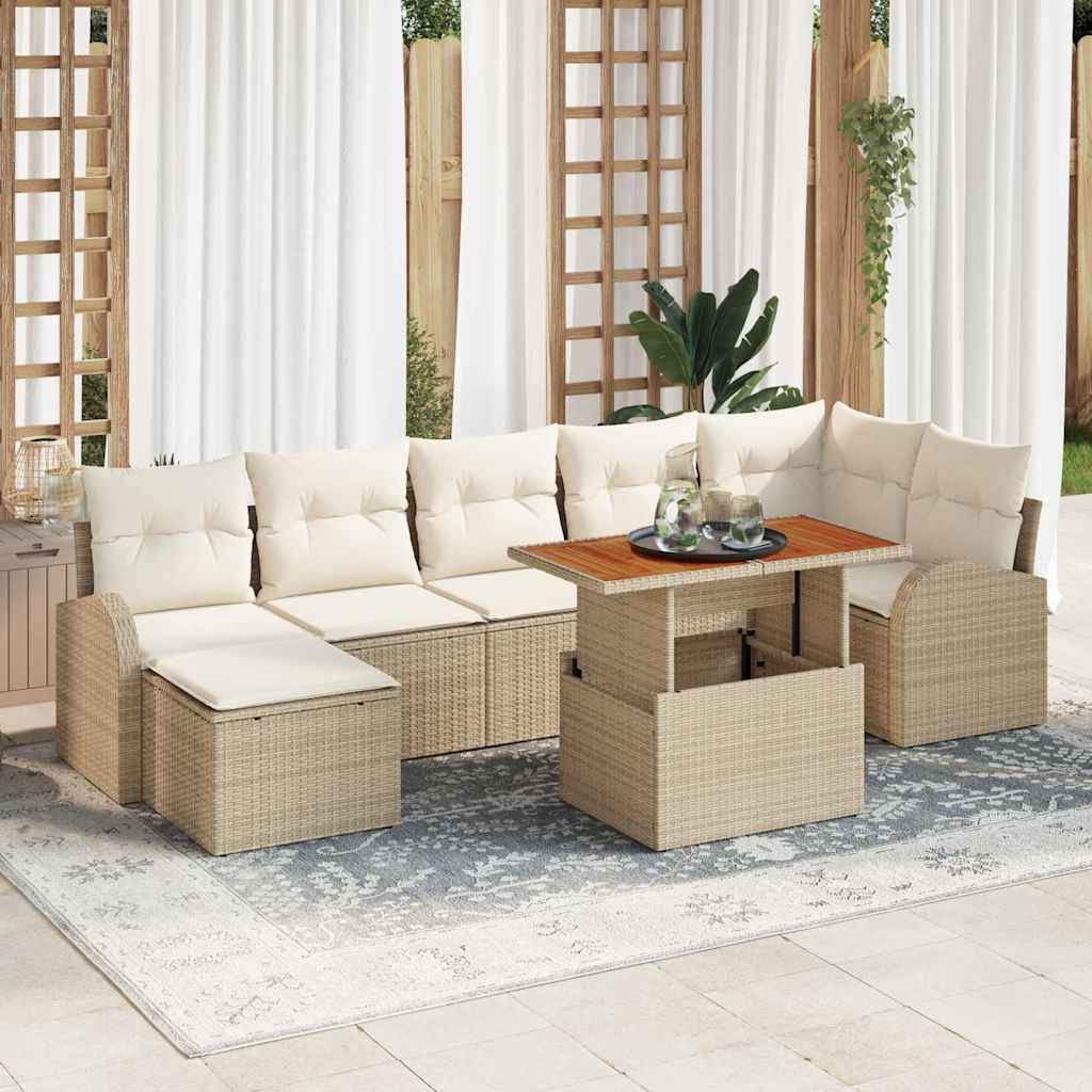 Sodo Sofų Rinkinys su pagalve 8 pcs smėlio ir kreminės spalvos