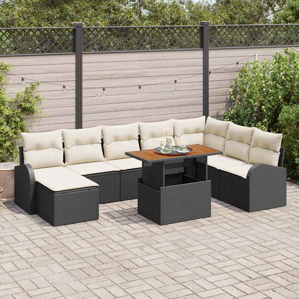 Sodo Sofų Rinkinys su pagalve 9 pcs Juoda ir kreminė