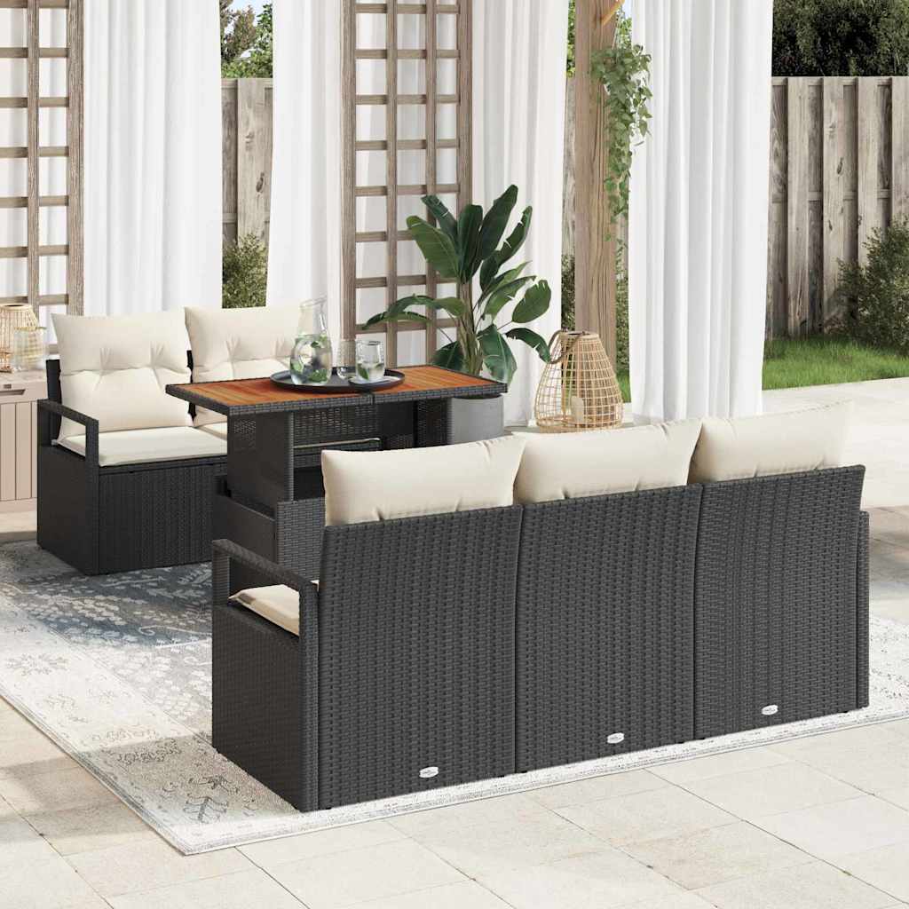 Sodo Sofų Rinkinys su pagalve 6 pcs Juoda ir kreminė