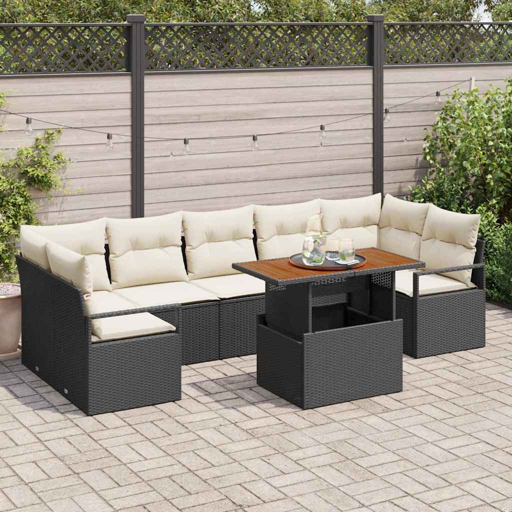 Sodo Sofų Rinkinys su pagalve 8 pcs Juoda ir kreminė