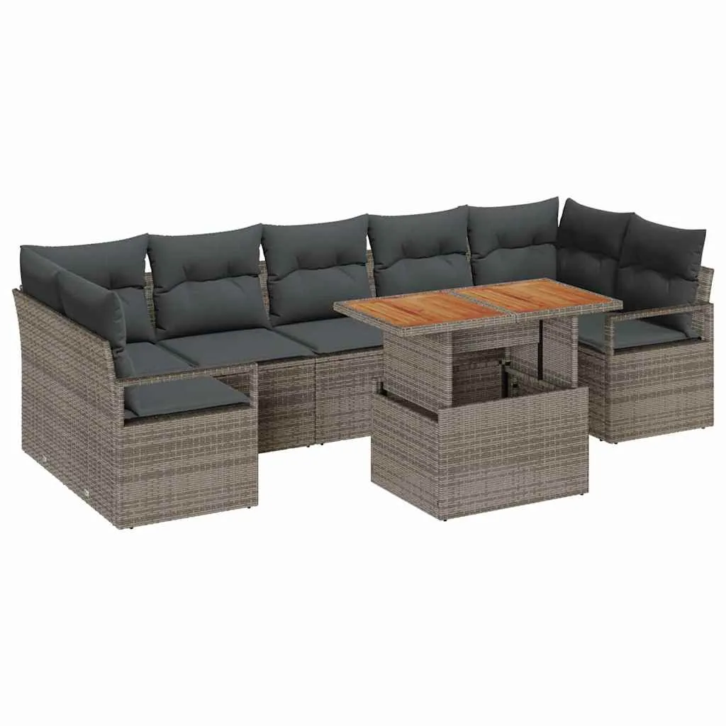 Pilkas ir rudas sodo sofų rinkinys su pagalvėmis