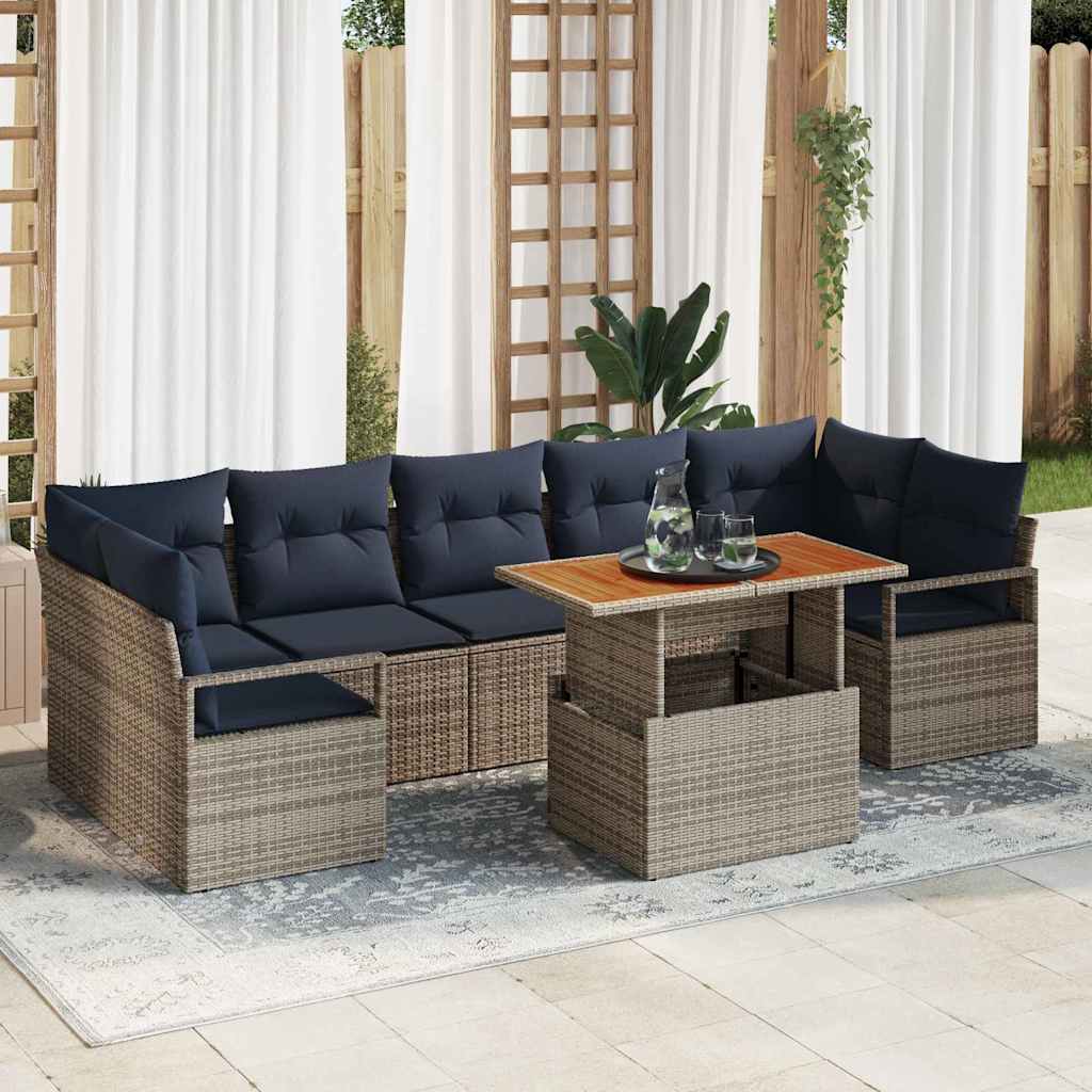 Sodo Sofų Rinkinys su pagalve 8 pcs Pilka ir tamsiai mėlyna