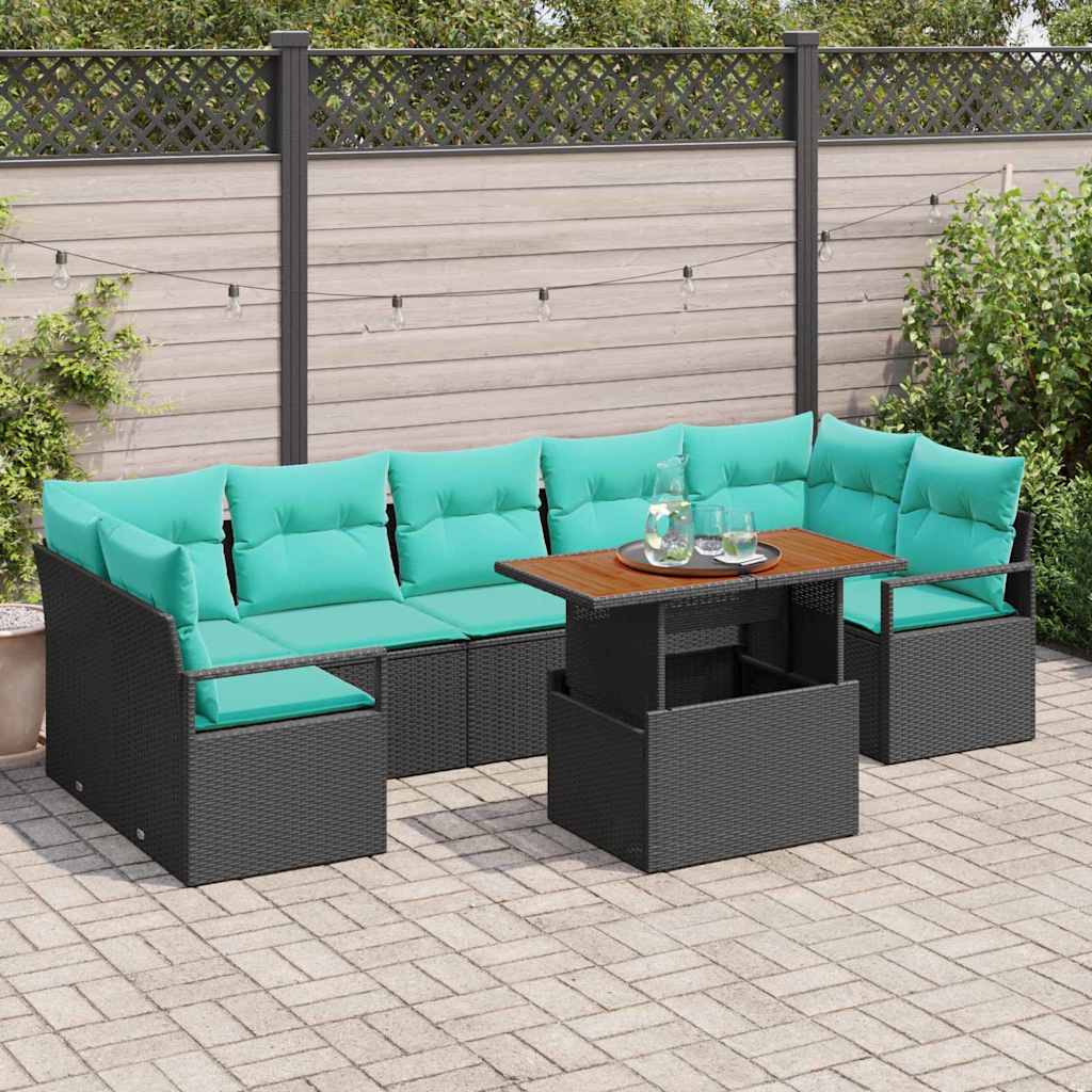 Sodo Sofų Rinkinys su pagalve 8 pcs Juoda ir žalsvai mėlyna