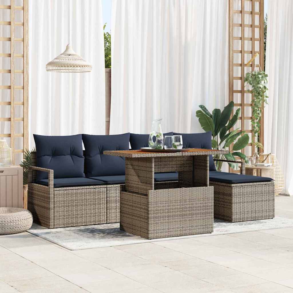 Sodo valgomojo komplektas 6 pcs Pilka ir tamsiai mėlyna