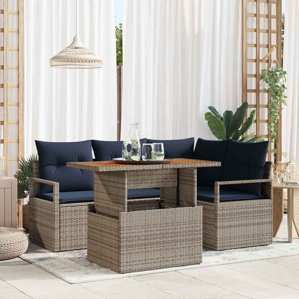 Sodo valgomojo komplektas 5 pcs Pilka ir tamsiai mėlyna