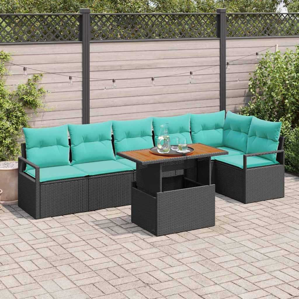 Sodo valgomojo komplektas 7 pcs Juoda ir žalsvai mėlyna