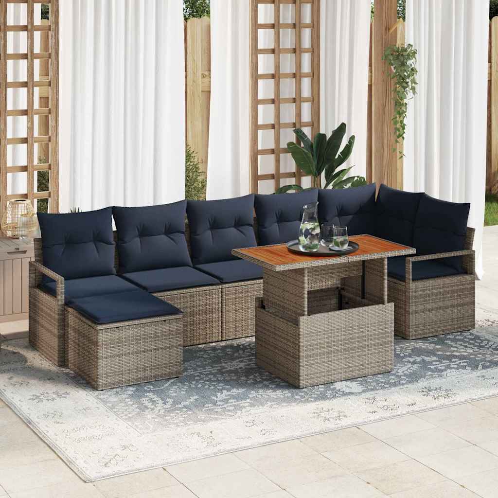 Sodo valgomojo komplektas 8 pcs Pilka ir tamsiai mėlyna