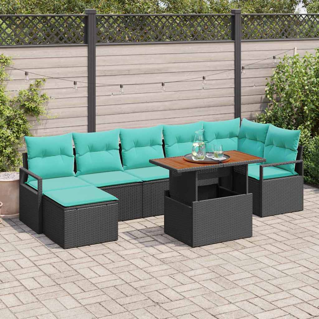 Sodo valgomojo komplektas 8 pcs Juoda ir žalsvai mėlyna