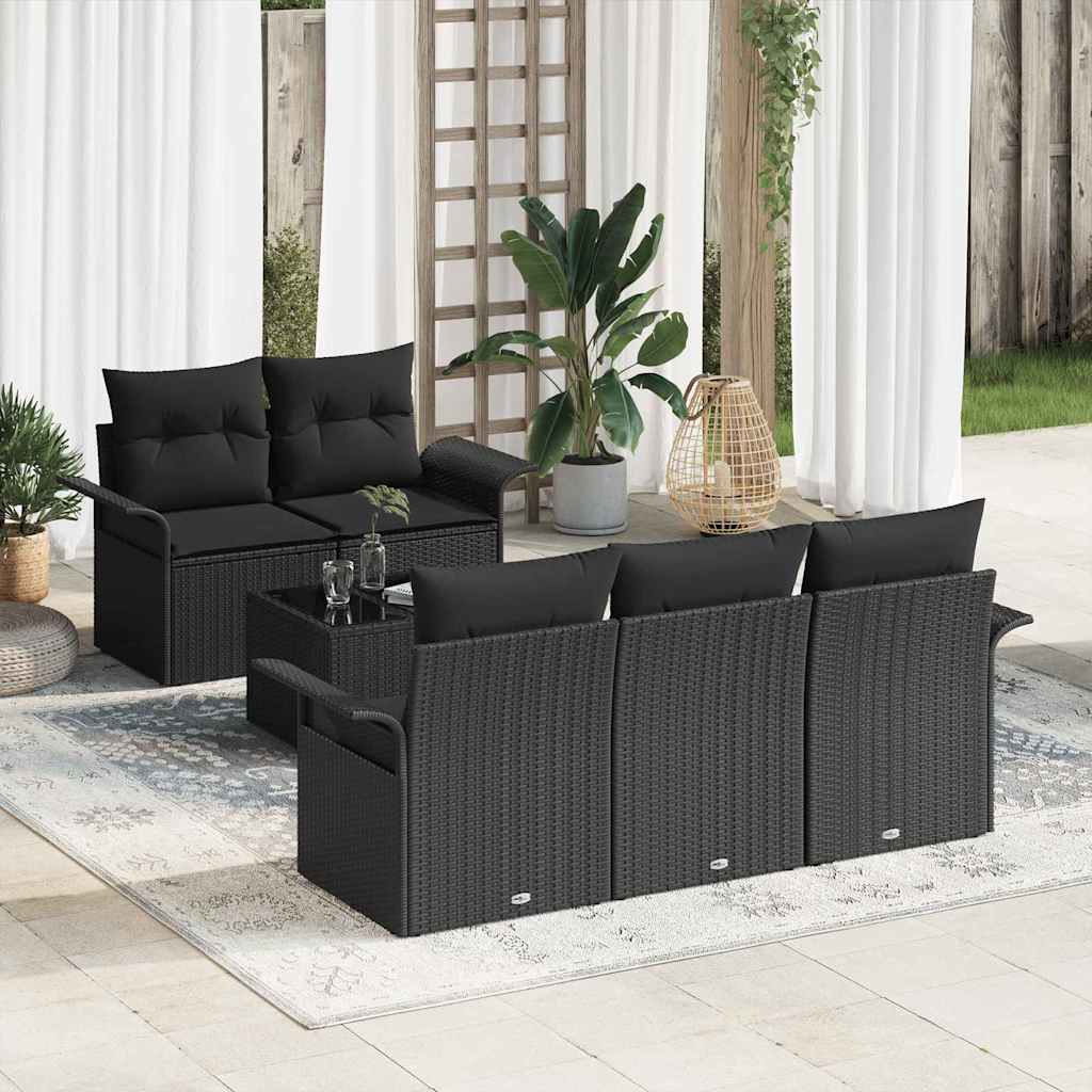 Sodo Sofų Rinkinys 6 pcs Juoda Poli ratanas, plienas ir stiklas