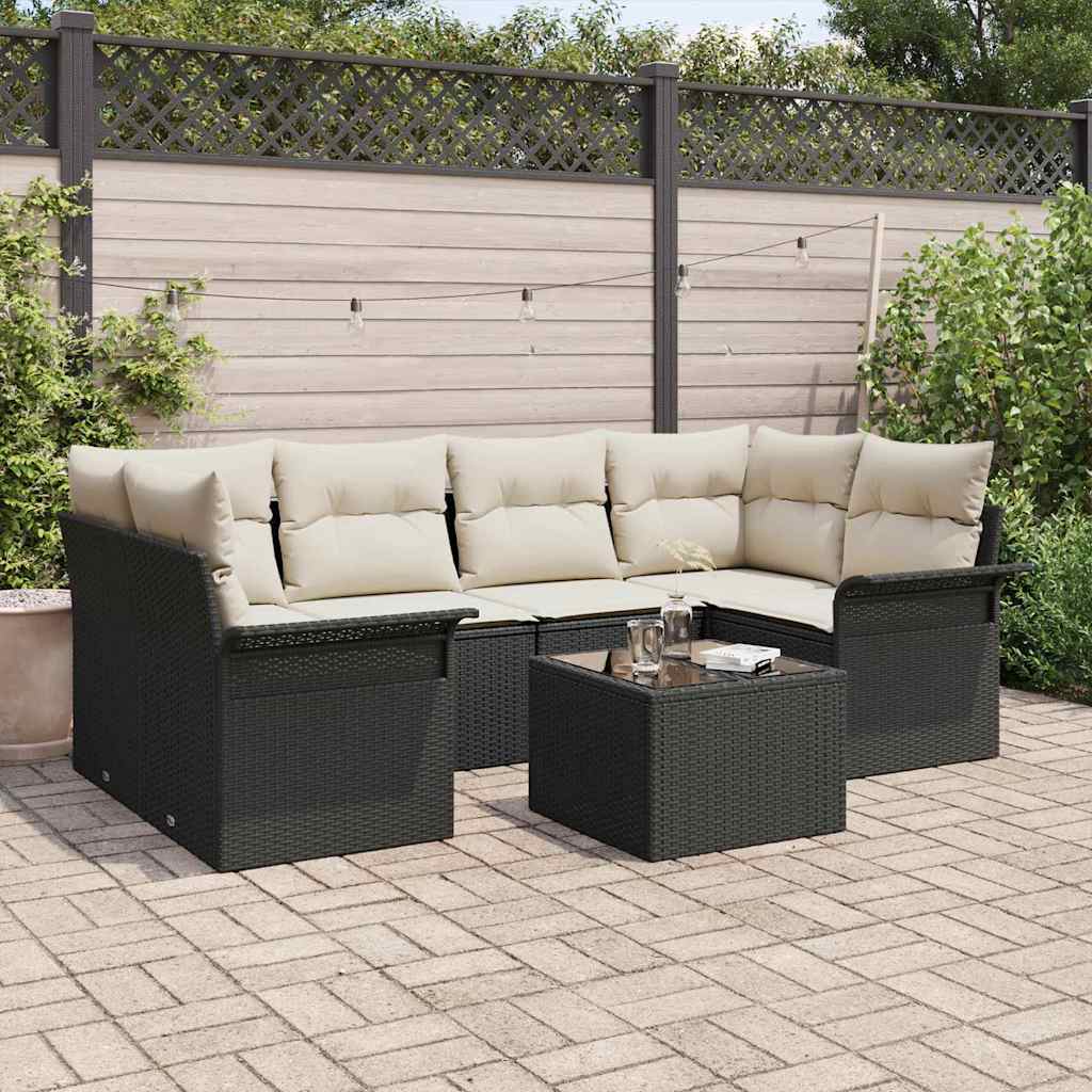 Sodo Sofų Rinkinys 7 pcs Juoda ir kreminė 55 x 55 x 37 cm