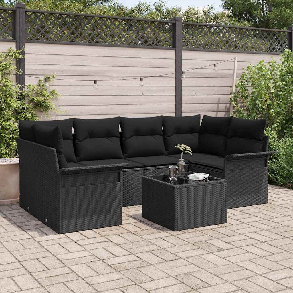 Sodo Sofų Rinkinys 7 pcs Juoda 55 x 55 x 37 cm poliratanas