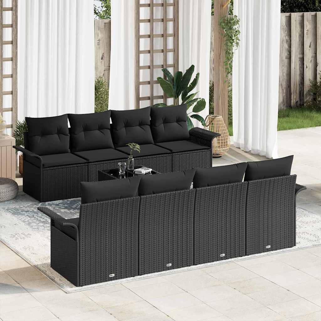 Sodo Sofų Rinkinys su pagalve 9 pcs Juoda poliratanas