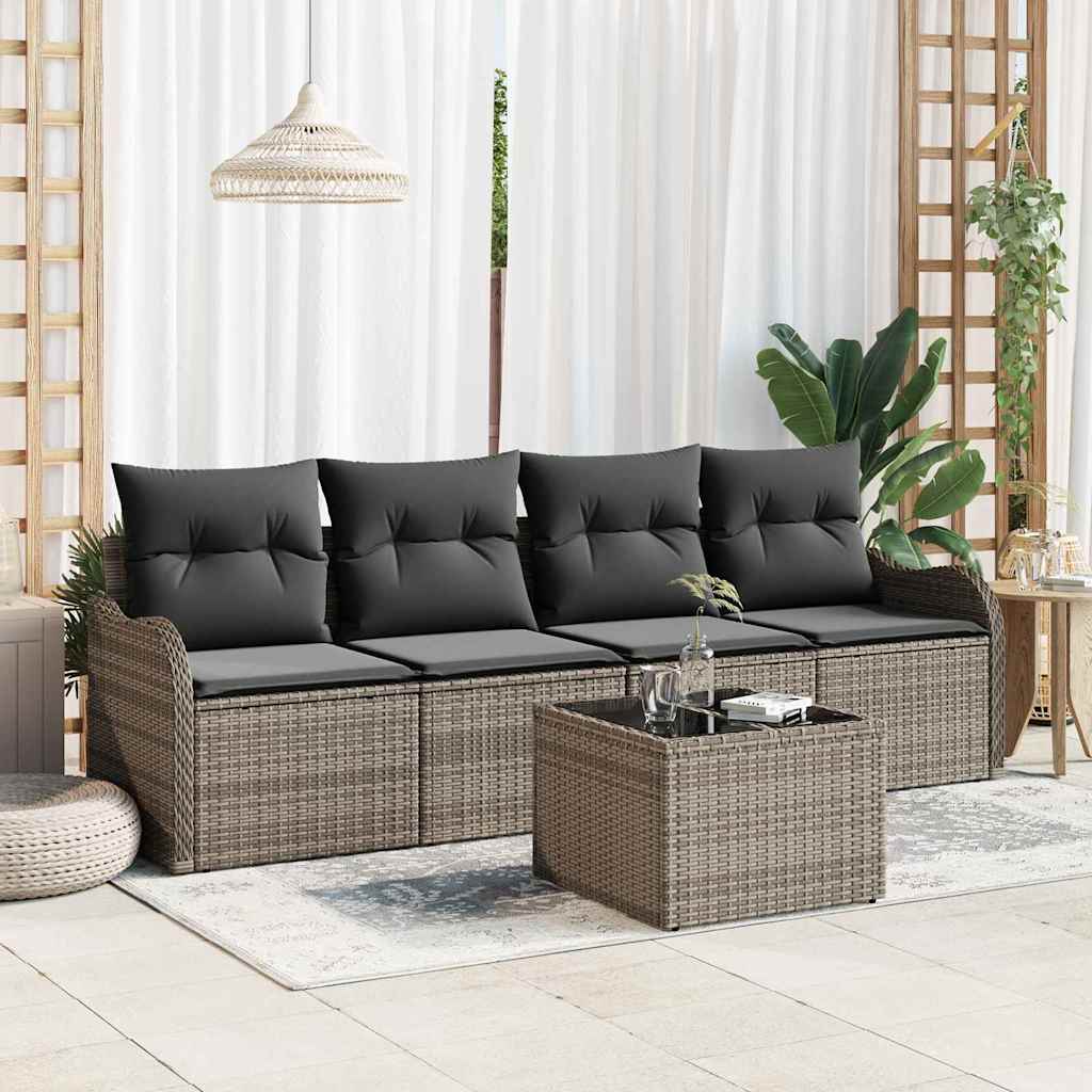 Sodo Sofų Rinkinys 5 pcs Pilka Poli ratanas, plienas ir stiklas