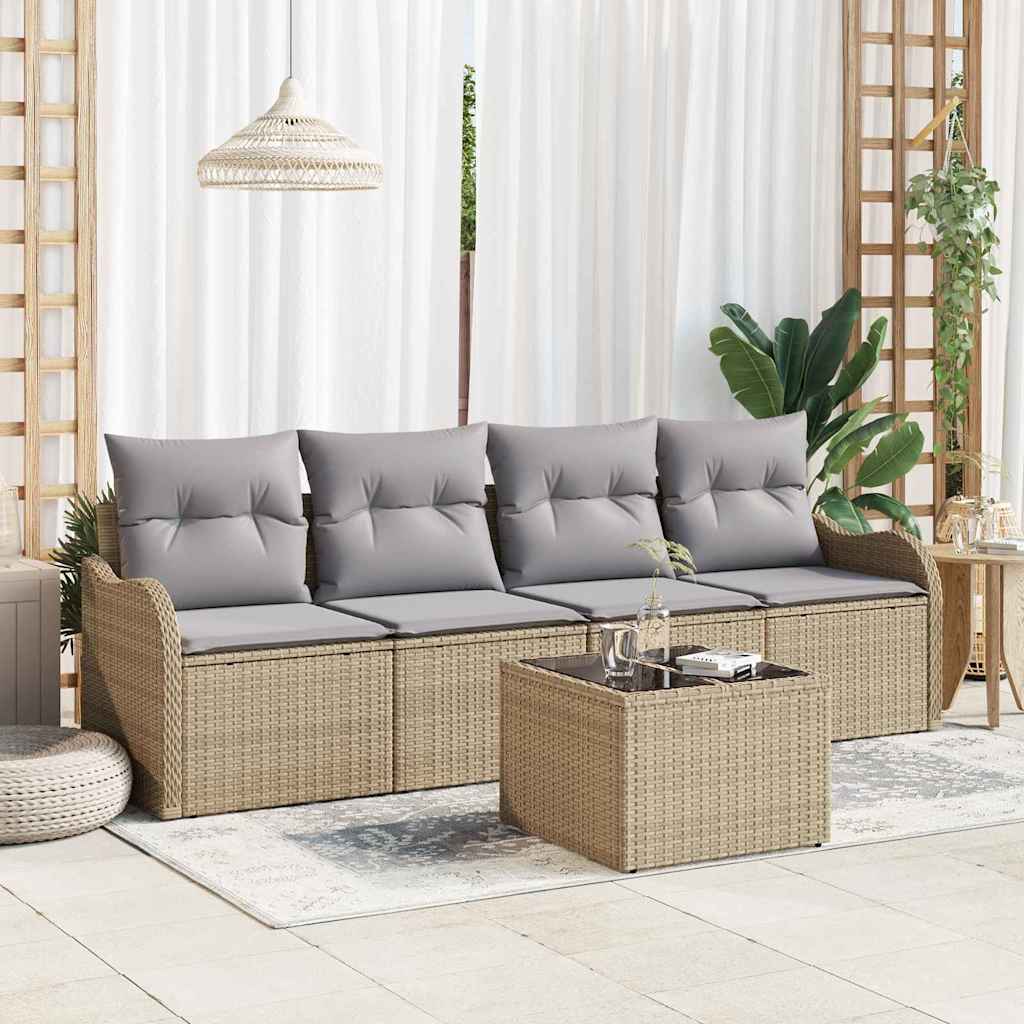 Sodo Sofų Rinkinys su pagalve su saugykla 5 pcs Bežinė ir pilka