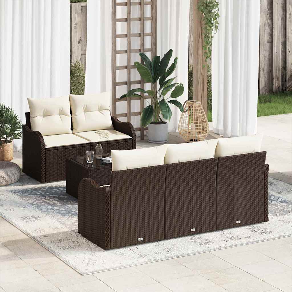 Sodo Sofų Rinkinys su pagalve 6 pcs Ruda ir grietinėlė