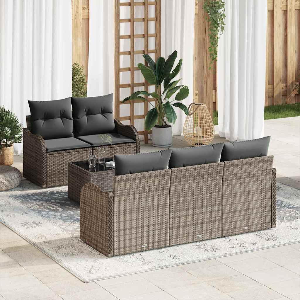Sodo Sofų Rinkinys 6 pcs Pilka Poli ratanas, plienas ir stiklas