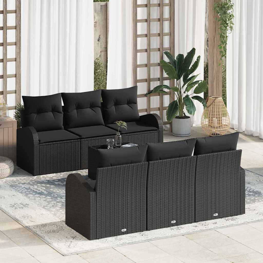 Sodo Sofų Rinkinys su saugykla 7 pcs Juoda poliratanas