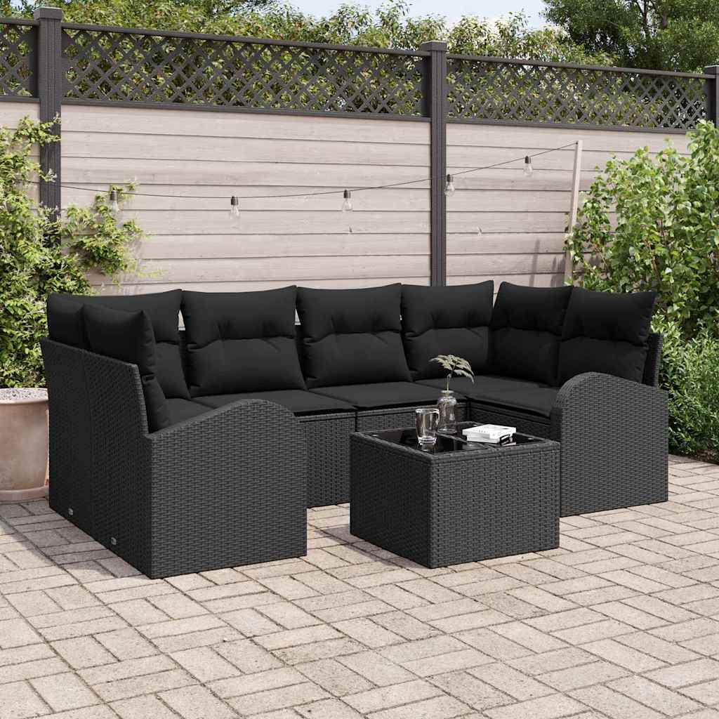 Sodo Sofų Rinkinys su saugykla 7 pcs Juoda poliratanas