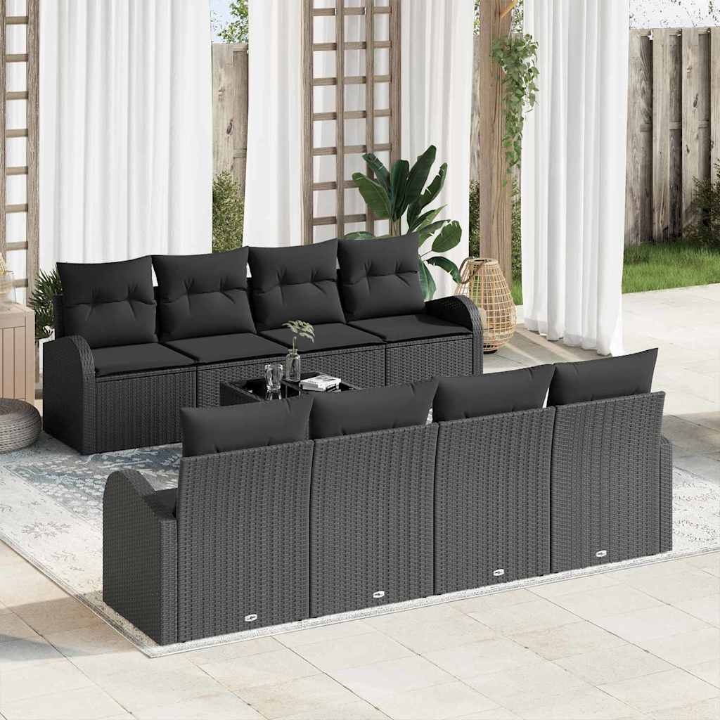 Sodo Sofų Rinkinys su saugykla 9 pcs Juoda poliratanas