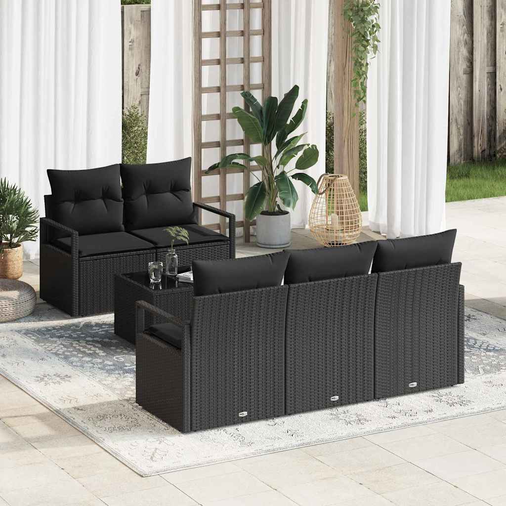 Sodo Sofų Rinkinys su pagalve 6 pcs Juoda poliratanas