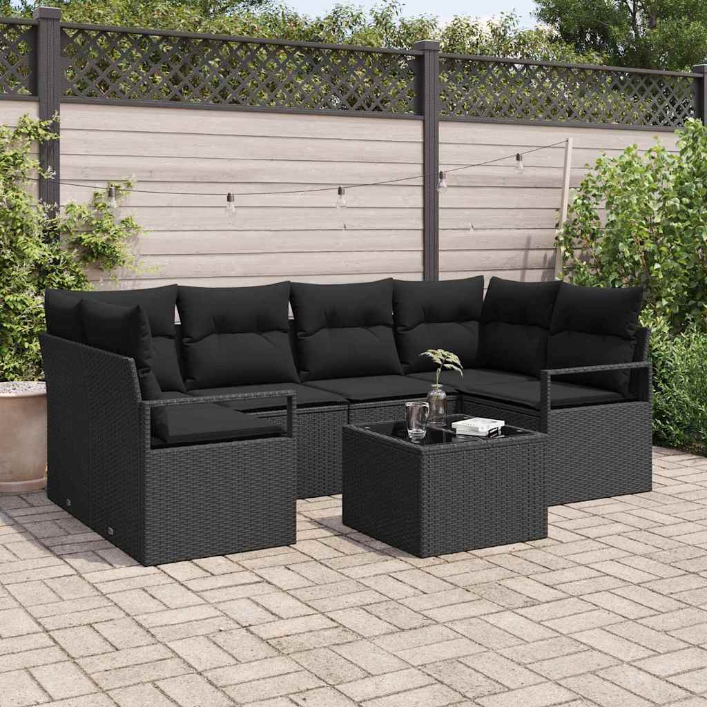 Sodo Sofų Rinkinys 7 pcs Juoda Poli ratanas, plienas ir stiklas