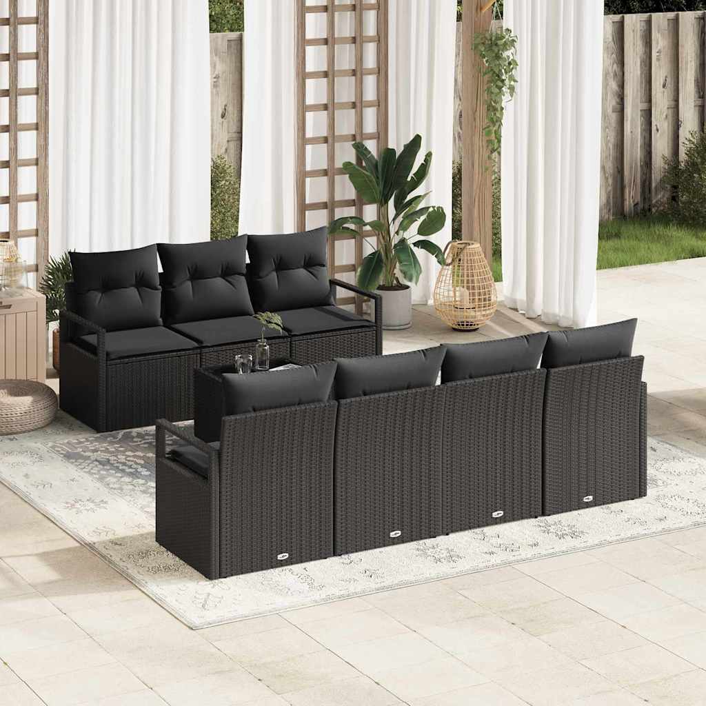 Sodo Sofų Rinkinys su pagalve 8 pcs Juoda poliratanas