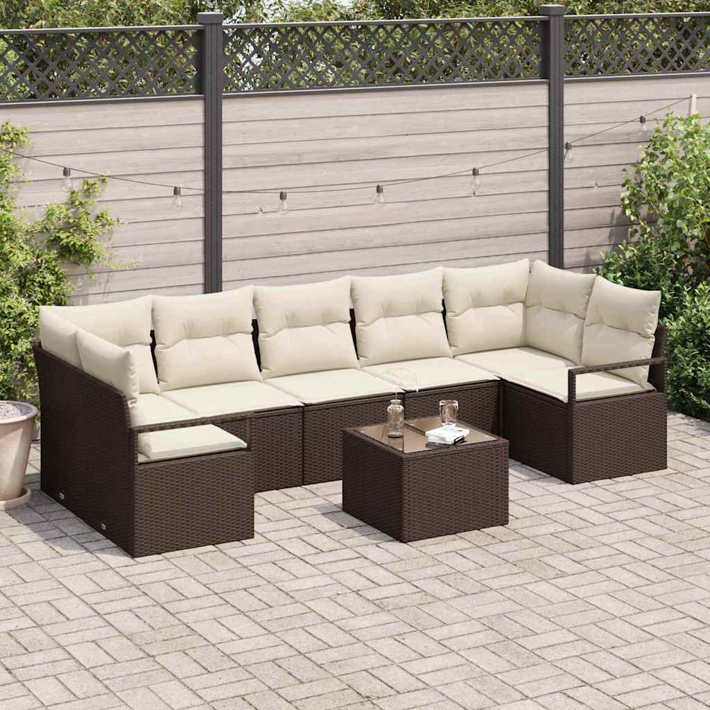Sodo Sofų Rinkinys su pagalve 8 pcs Ruda ir grietinėlė