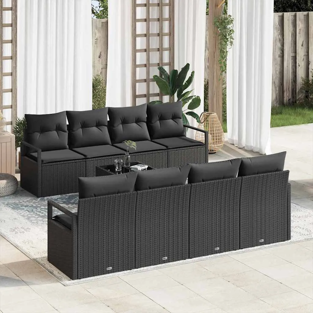 Sodo Sofų Rinkinys su pagalve 9 pcs Juoda poliratanas