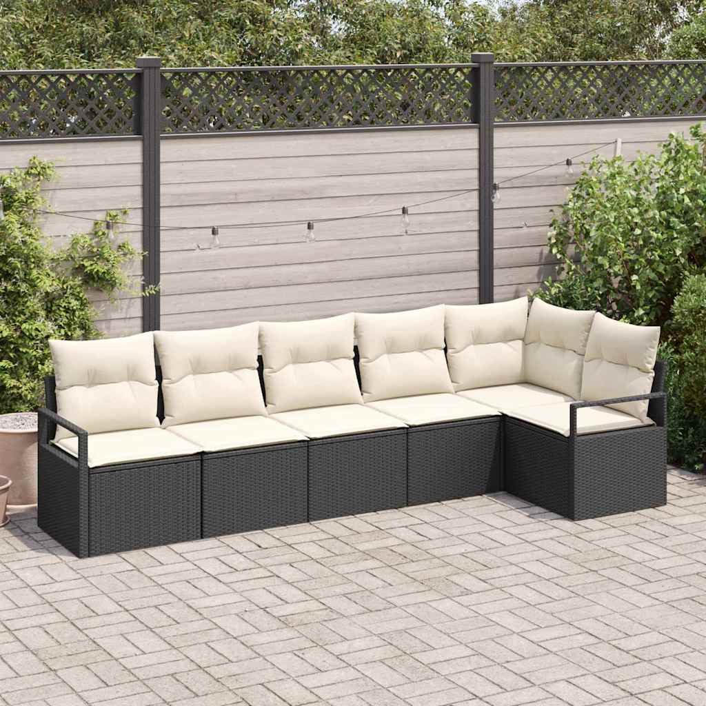 Sodo Sofų Rinkinys su pagalve 6 pcs Juoda ir Balta poliratanas