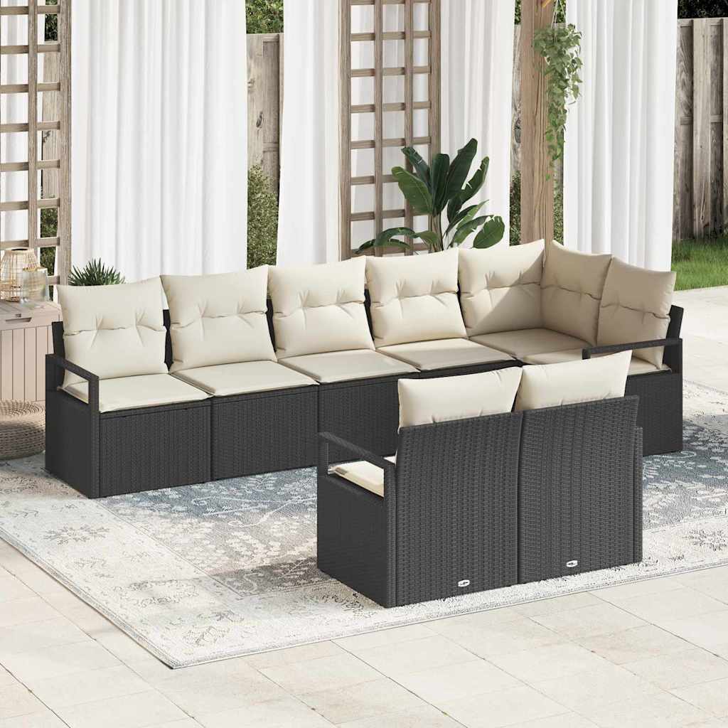 Sodo Sofų Rinkinys su pagalve 8 pcs Juoda ir Balta poliratanas