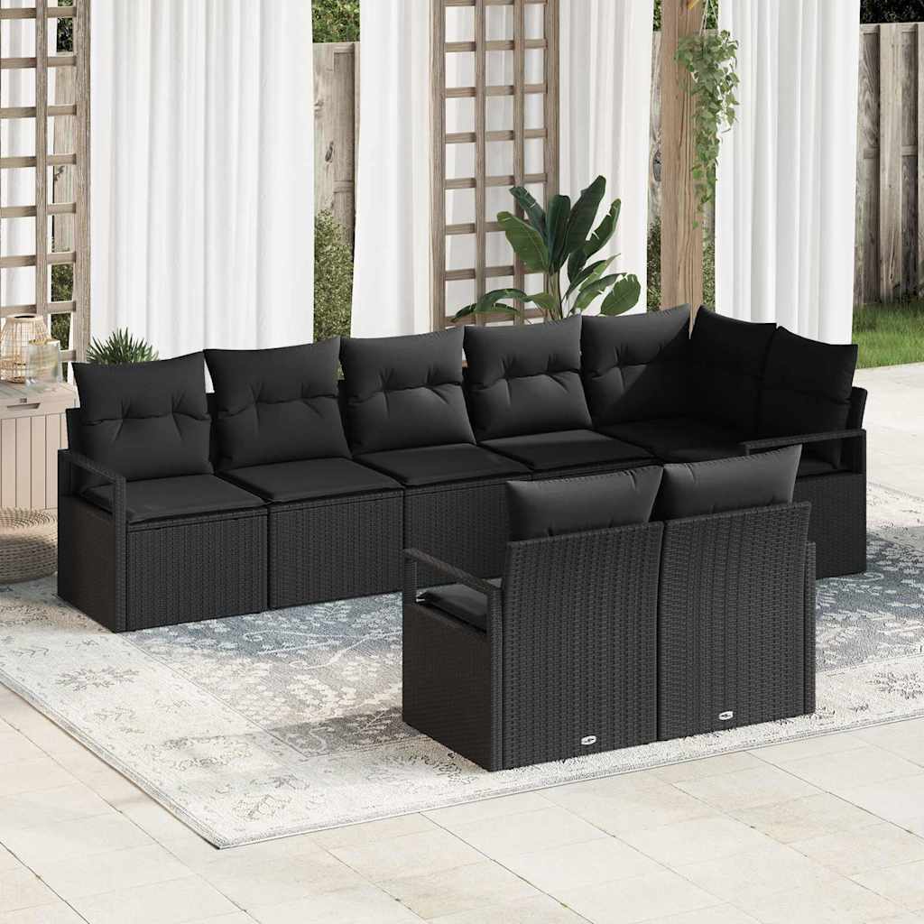 Sodo Sofų Rinkinys su pagalve 8 pcs Juoda poliratanas