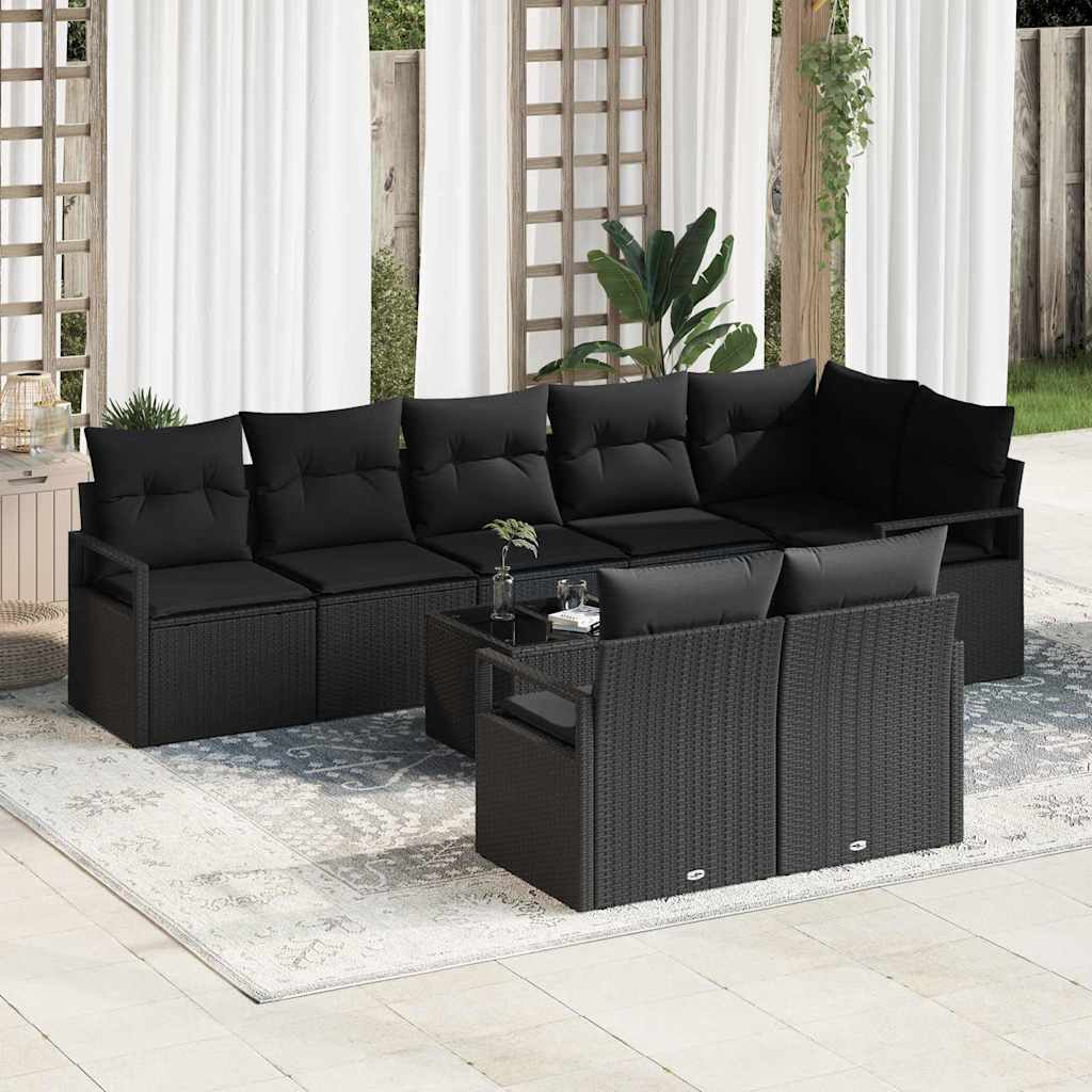 Sodo Sofų Rinkinys su pagalve 9 pcs Juoda poliratanas
