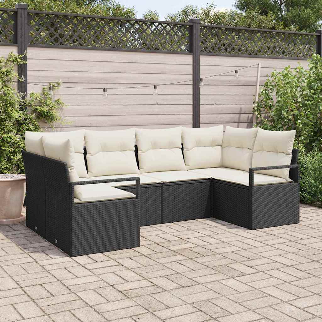 Sodo Sofų Rinkinys su pagalve 6 pcs Juoda ir Balta poliratanas