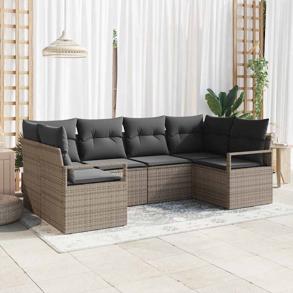 Sodo Sofų Rinkinys su pagalve 6 pcs Pilka poliratanas