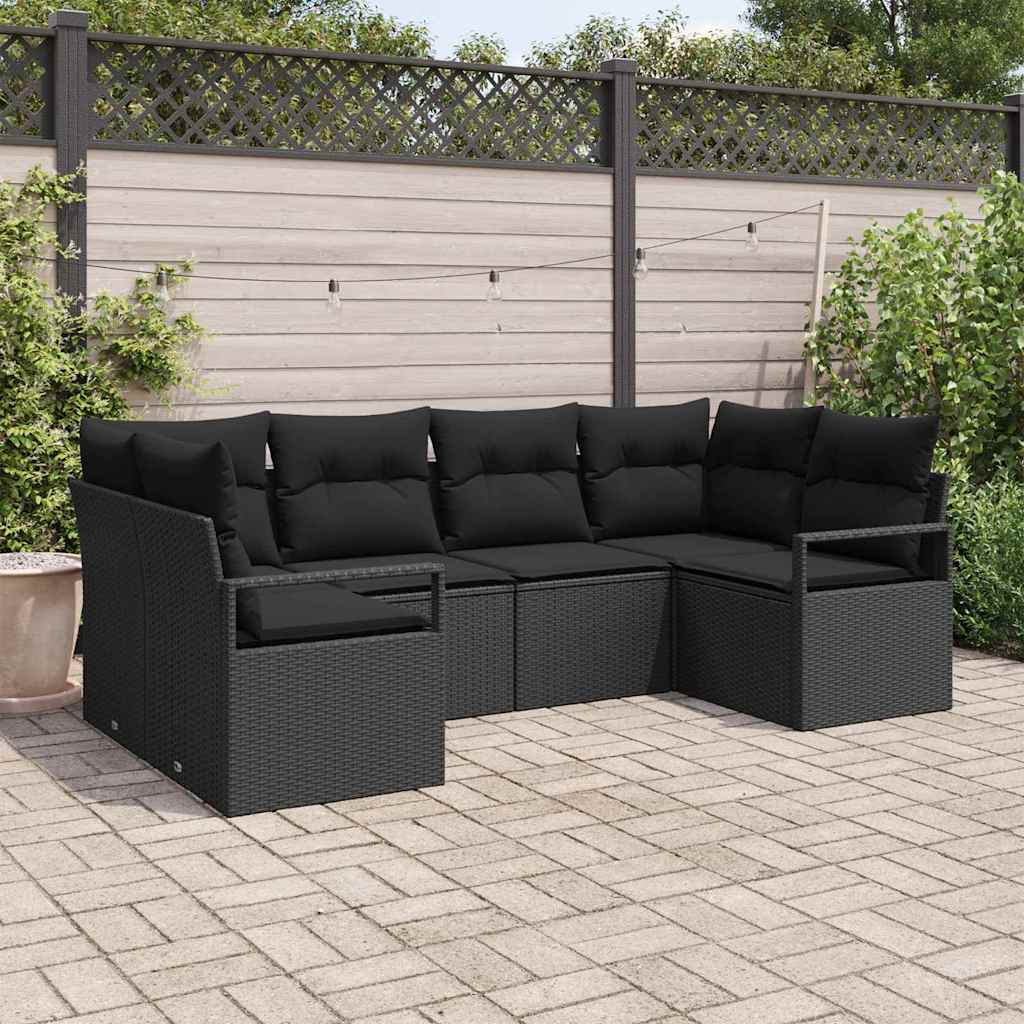 Sodo Sofų Rinkinys su pagalve 6 pcs Juoda poliratanas