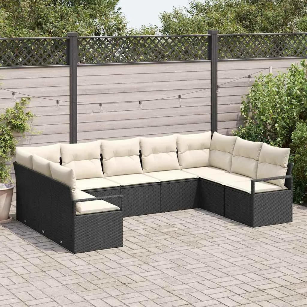Sodo Sofų Rinkinys su pagalve 9 pcs Juoda ir Balta poliratanas