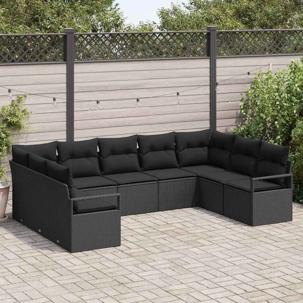 Sodo Sofų Rinkinys su pagalve 9 pcs Juoda poliratanas