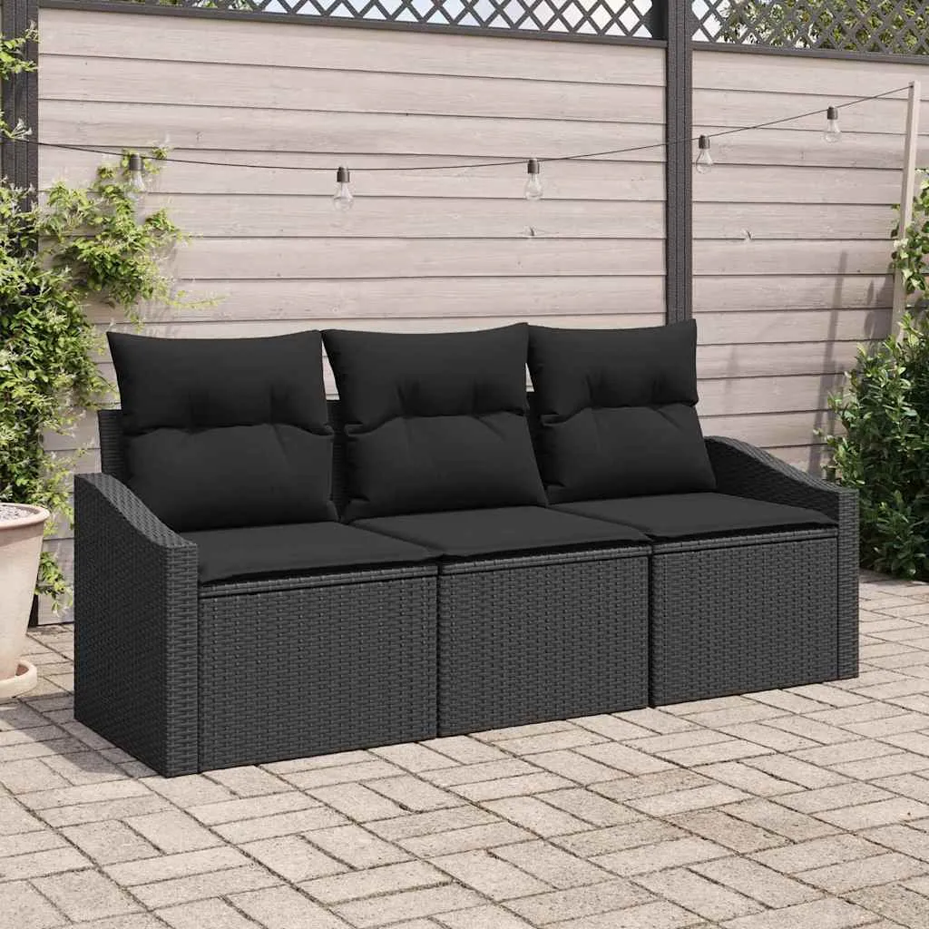 Sodo Sofų Rinkinys su pagalve 3 pcs Juoda poliratanas