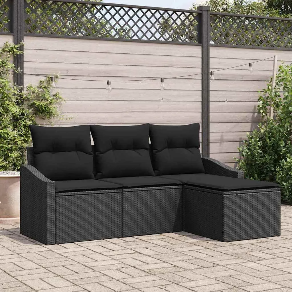 Sofos komplektas su pagalve su saugykla 4 pcs Juoda poliratanas