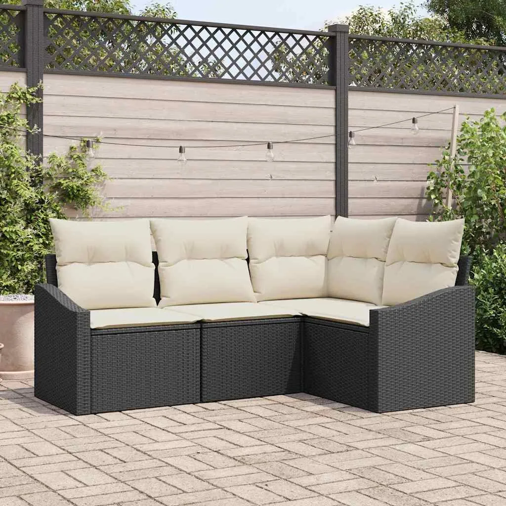 Sodo Sofų Rinkinys su pagalve 4 pcs Juoda ir Balta poliratanas