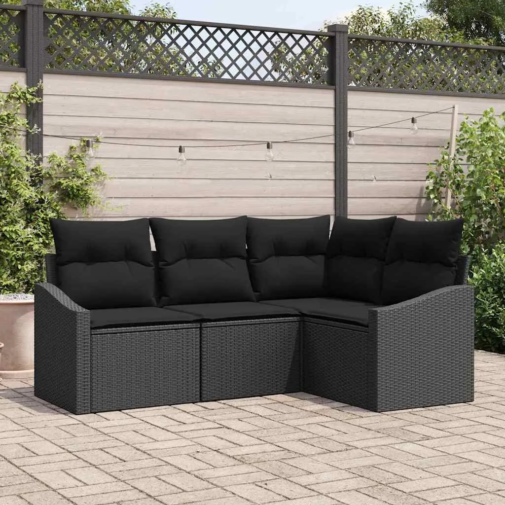 Sodo Sofų Rinkinys su pagalve 4 pcs Juoda poliratanas