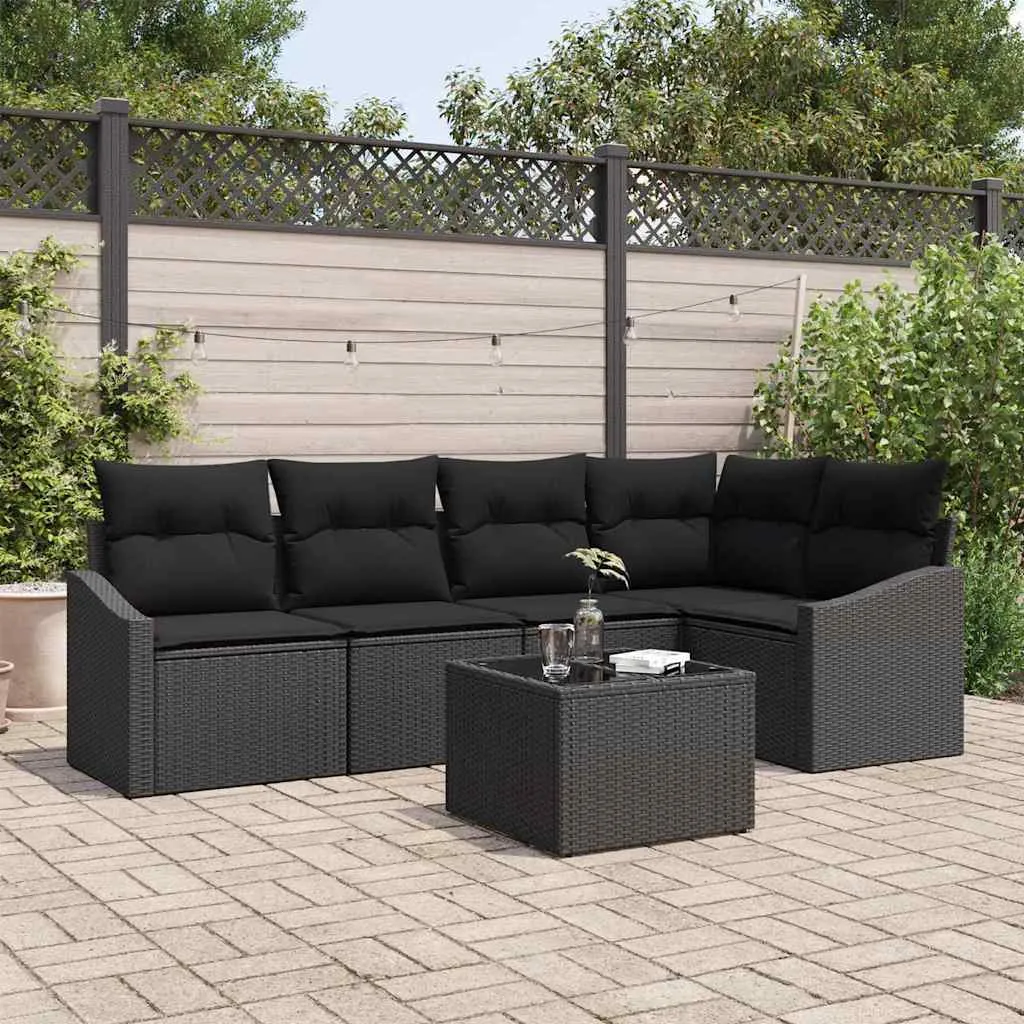 Sodo Sofų Rinkinys su pagalve 6 pcs Juoda poliratanas